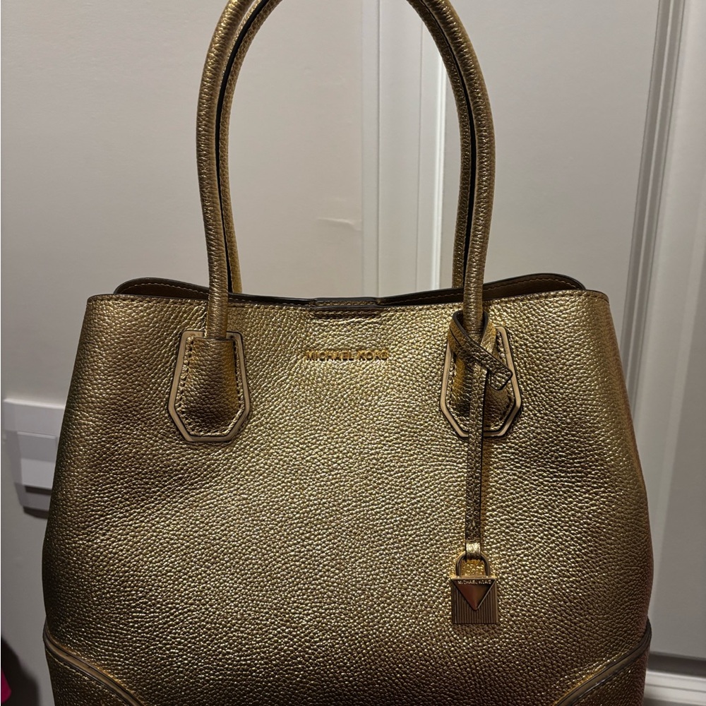 Michael Kors Mercer Metallic Gold Leather Tote